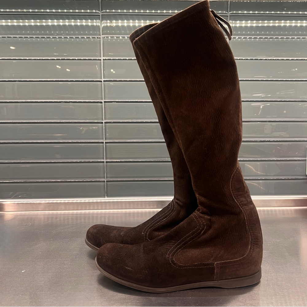 MIU MIU Tall Brown Suede Boots, Size 36 1/2